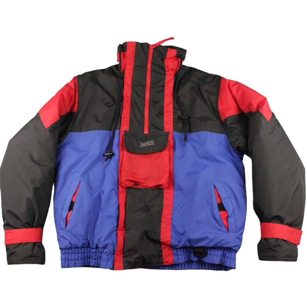 Vintage Sasson Colorblock Puffer Jacket Mens M 90s Ski Snowboard Retro Nylon